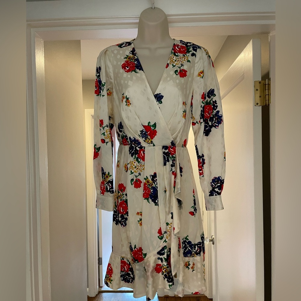 Tory Burch Cream Floral Long Sleeve Dress
